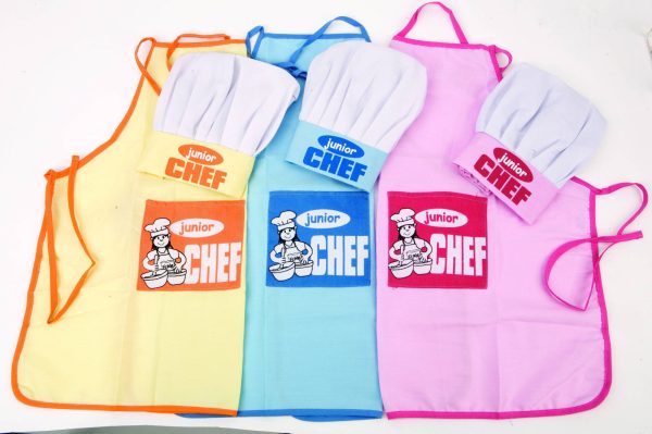 JUNIOR CHEF ASSORTED COLOUR CHILDRENS CHEF SET (APRON AND HAT SET)