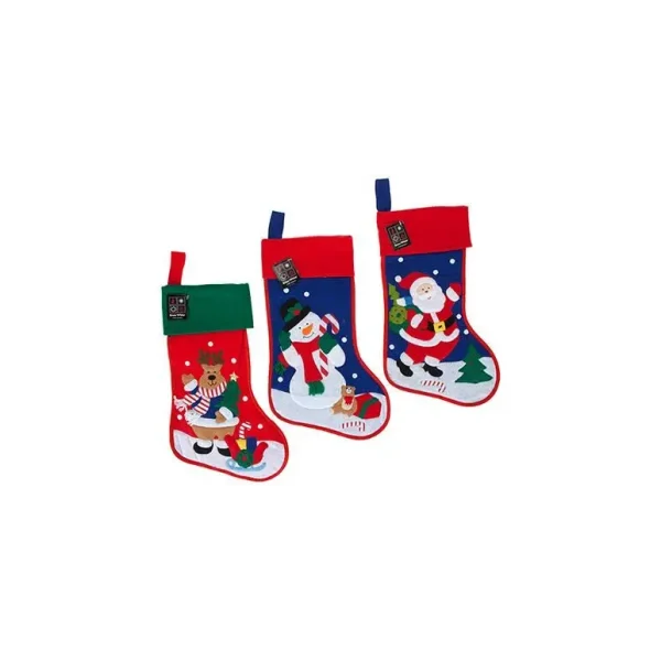 FESTIVE CHRISTMAS FELT STITCHED STOCKING CUTE SANTA / REINDEER DESIGN DECORATION