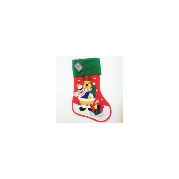 FESTIVE CHRISTMAS FELT STITCHED STOCKING REINDEER DESIGN DECORATION