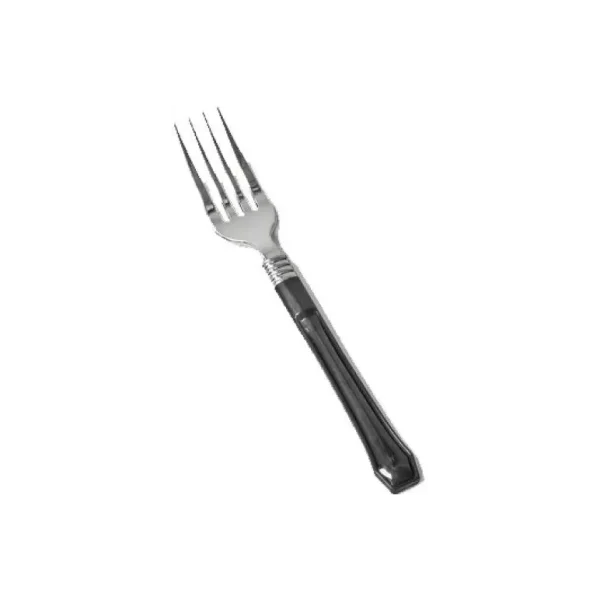 12 DISPOSABLE SILVER LOOK PLASTIC CUTLERY WITH BLACK HANDLE FORKS