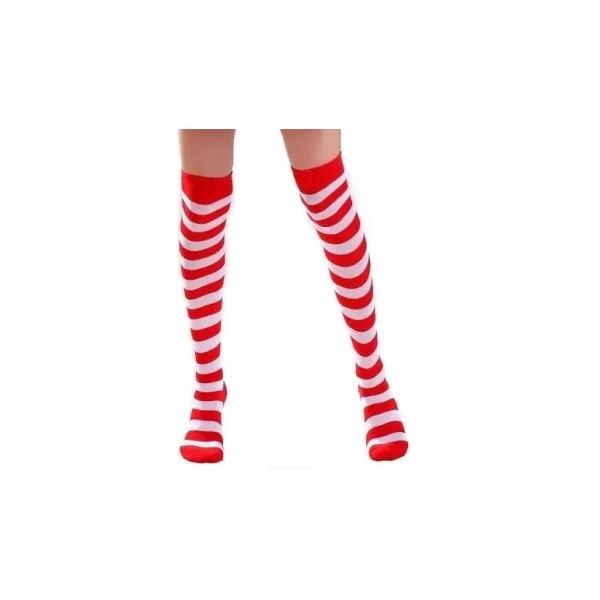 RED WHITE STRIPE OVER KNEE STOCKING TIGHT SOCK FANCY DRESS XMAS PARTY SEXY LEGGING