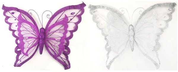 SILVER / PURPLE LAYER ORGANZA BUTTERFLY CLIP