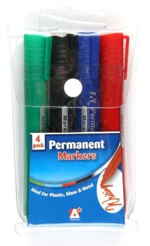 PACK OF 4 PERMANENT MARKERS 4 COLOURS