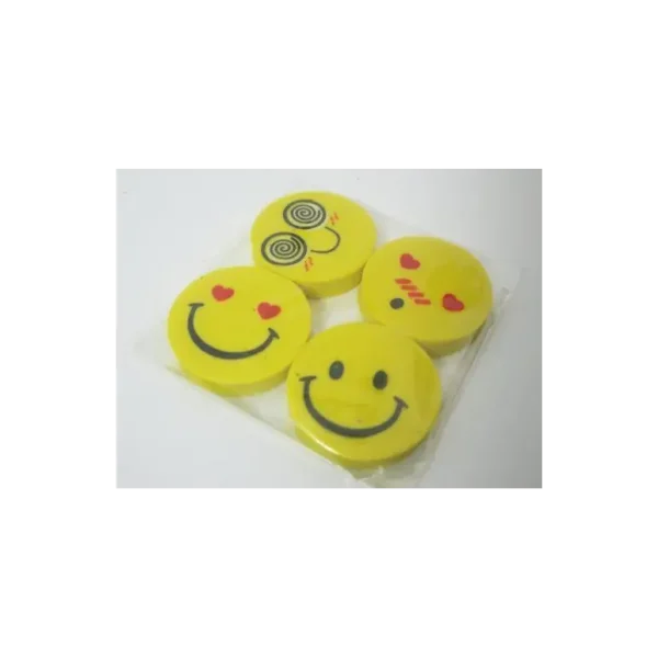 SMILEY ERASERS PACK OF 4 RUBBERS PARTY BAG FILLER