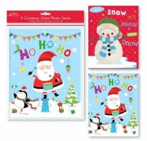 2 GIANT PLASTIC CHRISTMAS SANTA SACKS INCLUDING 62XM X 75CM WITH ROPE