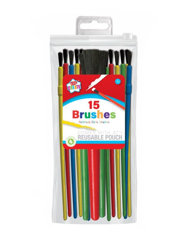 KIDS CREATE ASSORTED PAINT BRUSHES PACK OF 15