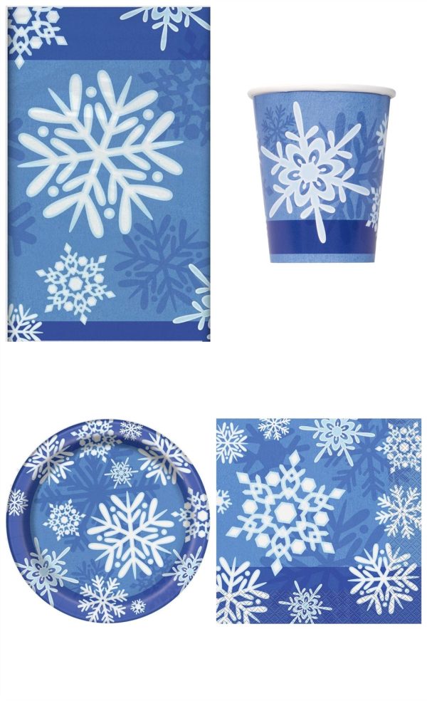 CHRISTMAS BLUE SNOWFLAKE FROZEN TABLEWARE PARTY SET PLATE CUP NAPKIN TABLECOVER 46805 46802 46806 46