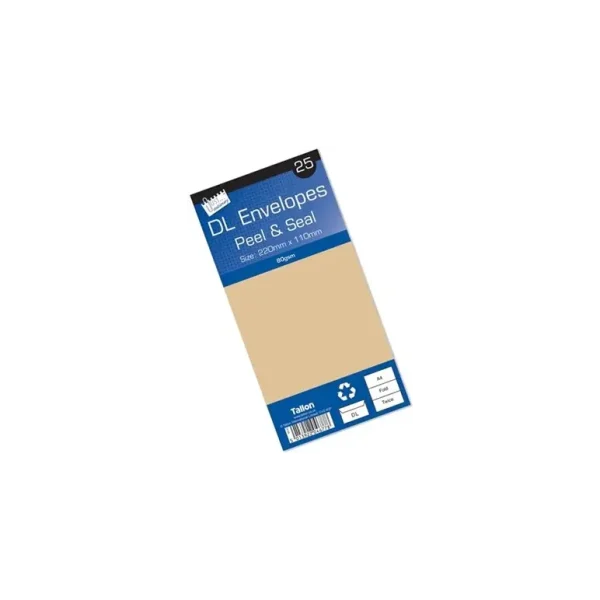 TALLON MANILA ENVELOPES- DL - PACK OF 25 - PEAL SEAL