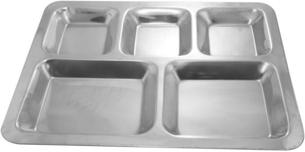 STAINLESS STEEL 5 COMPARTMENT THALI TRAY