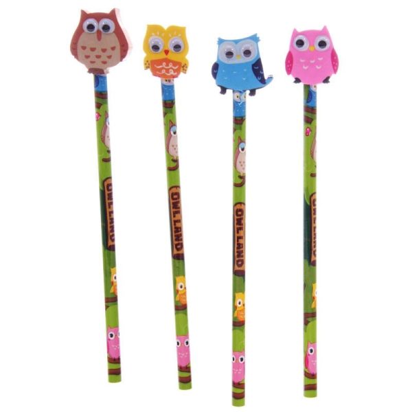 CUTE CARTOON OWL PENCIL WITH ERASER TOP