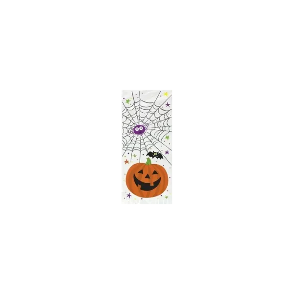 HELLOWEEN PARTY LOOT CELLO GIFT SWEET CELLOPHANE BAG PUMPKIN SPIDER WEB DESIGN