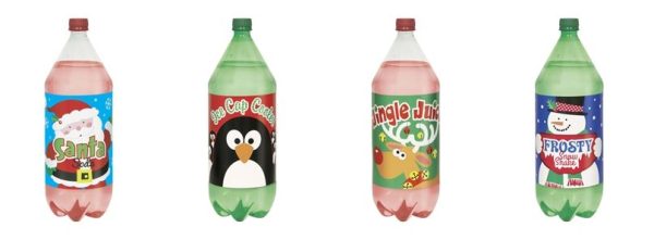 4 CHRISTMAS PARTY 2L POP SOFT DRINK SODA BOTTLE PAPER LABELS STICKER FUN DECORATION