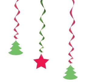 3 CHRISTMAS RED GREEN TREE STAR HAGNING SWIRL 26 FESTIVE PARTY DECORATION
