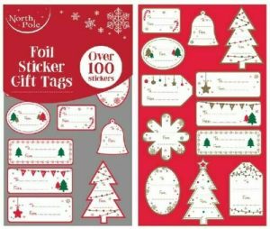 NORTH POLE 100 FOIL STICKER GIFT TAGS TRADITIONAL