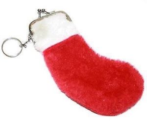 NOVELTY CHRISTMAS PLUSH SOFT VELVET TRADITIONAL STOCKING PURSE KEY RING 14CM