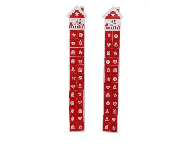 EXTRA LONG CUTE HOUSE RED WHITE FELT ADVENT CALENDAR WITH NUMBERED POCKET CHRISTMAS XMAS DECORATION