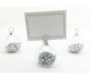 6 SILVER BAUBLE CHRISTMAS DINNER TABLE SEATING NAME PLACECARD HOLDERS