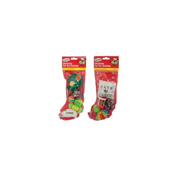 PET CAT CHRISTMAS XMAS STOCKING WITH CAT / KITTEN TOYS