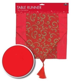 CHRISTMAS GLITTER TABLE RUNNER - RED 35CM X 138CM XMAS PARTY DECORATION
