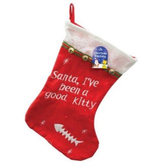 CHRISTMAS / XMAS CAT RED WHITE STOCKING WITH MESSAGE I'VE BEEN A GOOD KITTY JINGLE BELLS ( I.E SAN