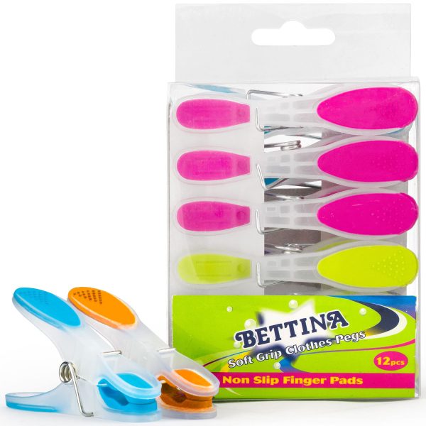 BETTINA SOFT GRIP CLOTHES PEGS PACK OF 12