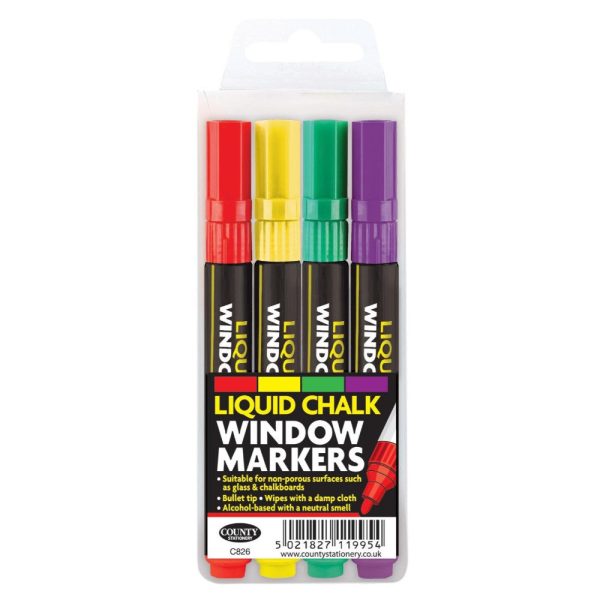 4 COLOURED LIQUID WINDOW MARKERS CHALK