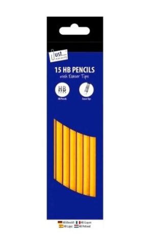 HB PENCILS WITH ERASER TOPS PACKS OF 15