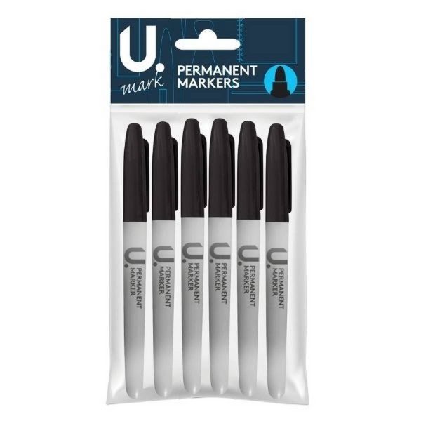 U. PERMANENT MARKERS PACK OF 6 - BLACK