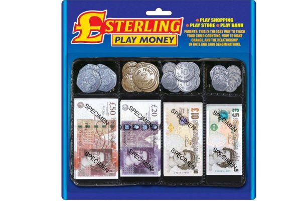 PRETEND STERLING POUNDS PLAY MONEY NOTES & COINS TOY SET