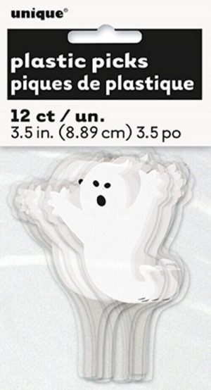 PACK OF 12 HALLOWEEN GHOST PLASTIC PICKS