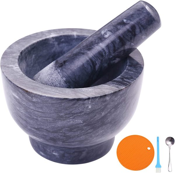 MARBLE EFFECT PESTLE AND MORTAR 15.5CM