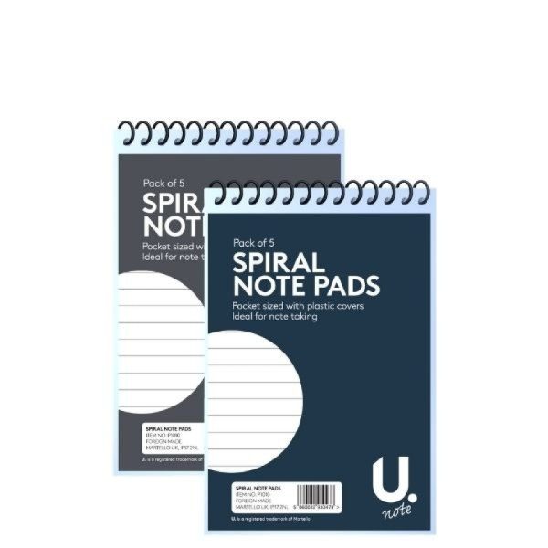 U NOTE SPIRAL NOTE PADS 34 SHEETS 5"X3" PACK OF 5