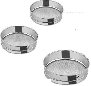 ASSORTED SIZES STAINLESS STEEL ATTA CHALNI / FLOUR SIEVE PACK OF 3