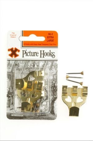 SHAW X EXTRA LARGE / NO. 4 BRASS PLATED PICTURE HOOKS PACK OF 2