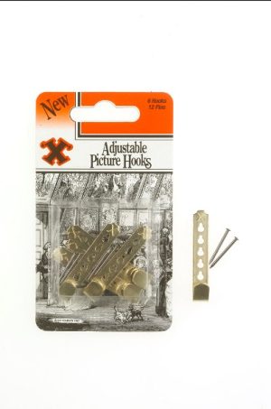 SHAW X BRASSED PLATED ADJUSTABLE PICTURE HOOKS PACK OF 6