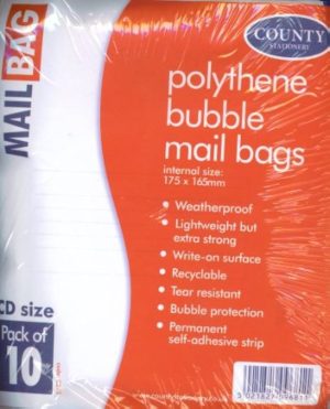 COUNTY CD SIZE POLYTHENE BUBBLE MAIL BAGS 175 X 165 MM PACK OF 10