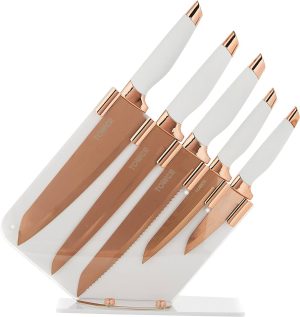 TOWER ROSE GOLD / WHITE EDITION DAMASCUS 5 PIECE KNIFE SET
