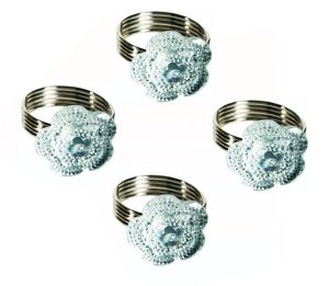 SET OF 4 SILVER PLATED NAPKIN HOLDER WITH CLEAR ACRYLIC STONES FLOWER