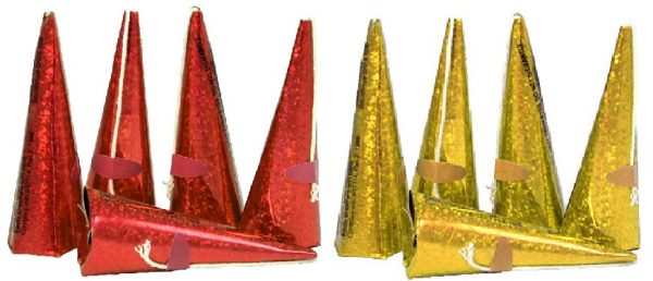 10 CONE PARTY POPPERS WITH FOIL STREAMERS GOLD RED