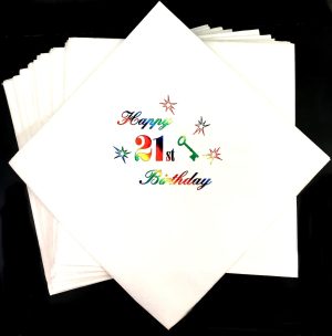HAPPY 21 BIRTHDAY NAPKINS 33CM X 33CM