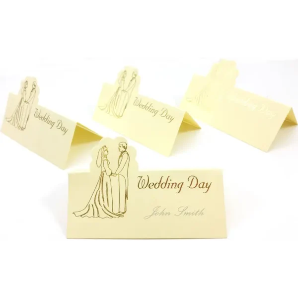 10 WEDDING DAY GOLD LETTERS PLACE CARDS CREAM