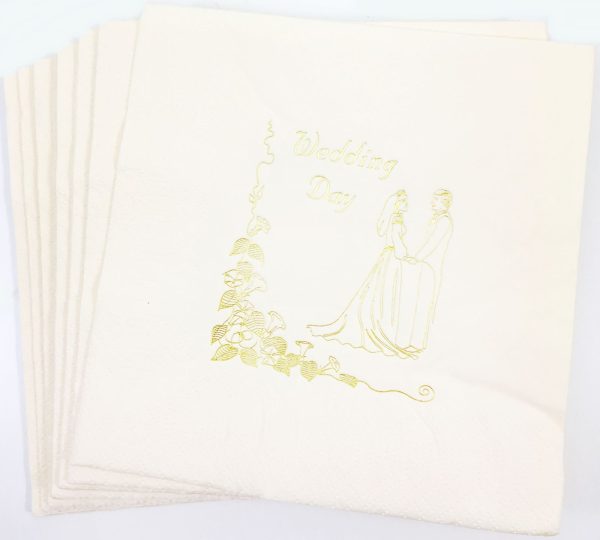 WEDDING DAY CREAM NAPKINS GOLD LETTER 33CM X 33CM