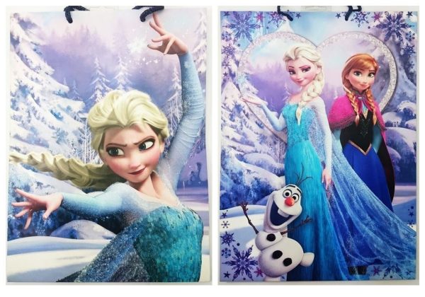 PACK OF 2 XLARGE DIFFERENT DESIGN DISNEY FROZEN GLITTER GIFT BAG