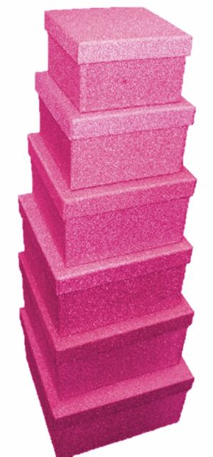 SET OF 6 GLITTER PINK ENCLOSED NESTED SQUARE GIFT BOXES