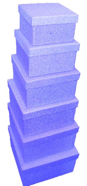 SET OF 6 GLITTER BLUE ENCLOSED NESTED SQUARE GIFT BOXES