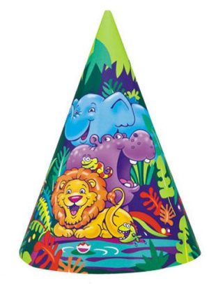 8 SMILING SAFARI WILD ANIMALS PARTY HATS