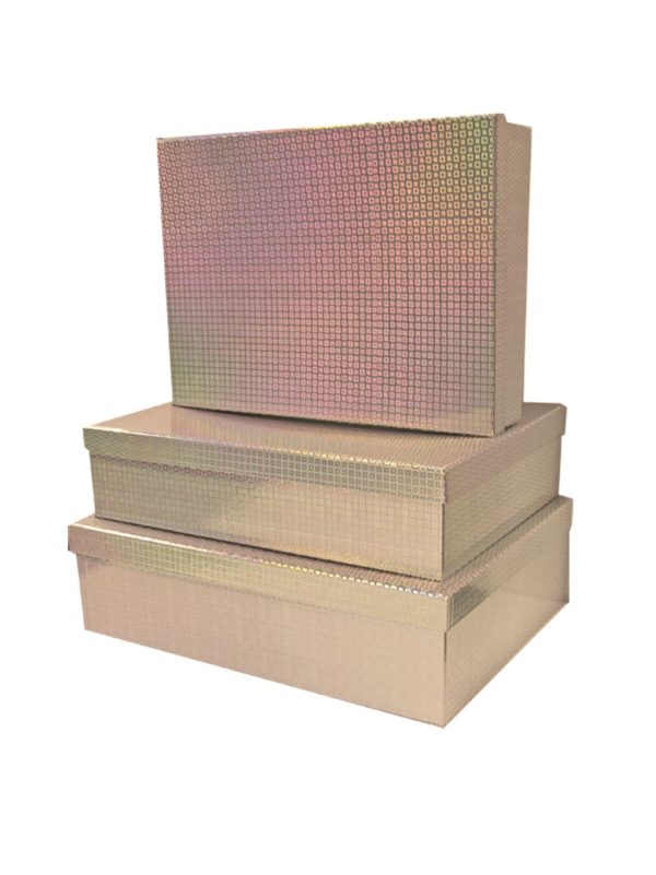 SET OF 3 HOLOGRAPHIC SILVER GIFT BOXES ASSORTED SIZE