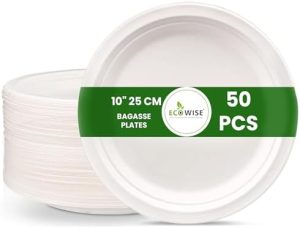 ECOWISE WHITE BEGASSE BIODEGRADABLE PLATES 9" / 23CM PACK OF 8