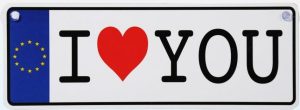 PLASTIC NUMBER PLATE I LOVE YOU WITH SUCTION CUPS