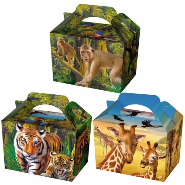 PACK OF 6 WILD ANIMALS KID CHILDRENS PLAIN ACTIVITY FOOD BOX LOOT